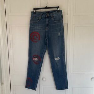 Lee Straight-Leg Blue Jeans with Red Target and Wolf Graphics Sz6